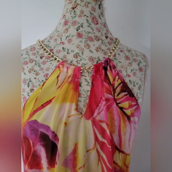 Jennifer Lopez Floral Halter Neck Dress - Pink and Yellow Size Large - Picture 2 of 8